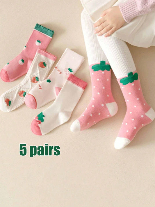 5 Pares De Meias De Cano Médio Para Meninas Para Bebês, Crianças Pequenas, Crianças, Estilos De Primavera, Outono E Inverno, Com Detalhes De Renda