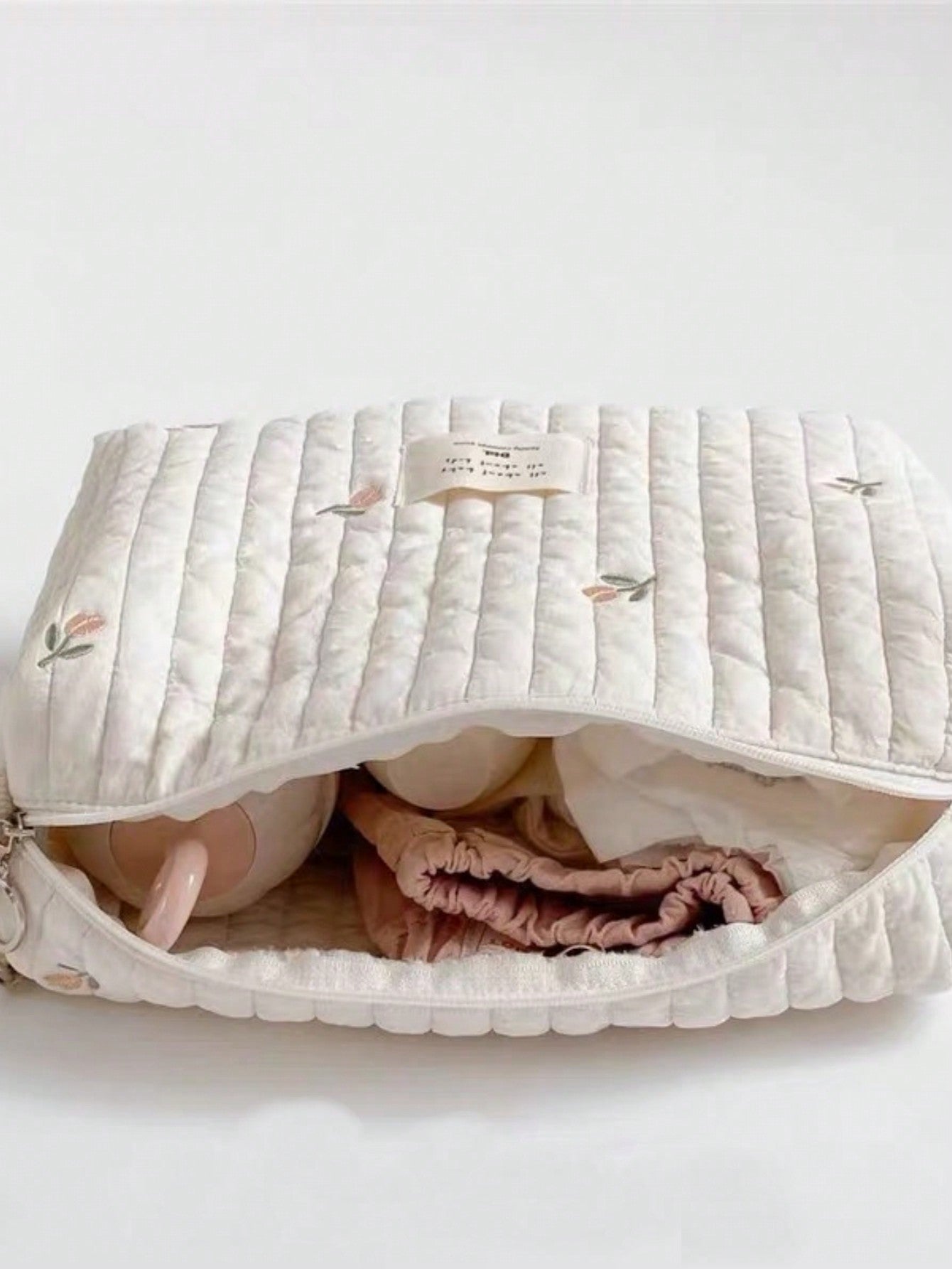 1 Peça Bolsa Portátil Para Garrafa De Leite Bege Com Padrão De Tulipa, Que Pode Ser Pendurada No Carrinho, Adequada Para Uso Anual E Viagens Diárias