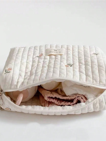 1 Peça Bolsa Portátil Para Garrafa De Leite Bege Com Padrão De Tulipa, Que Pode Ser Pendurada No Carrinho, Adequada Para Uso Anual E Viagens Diárias