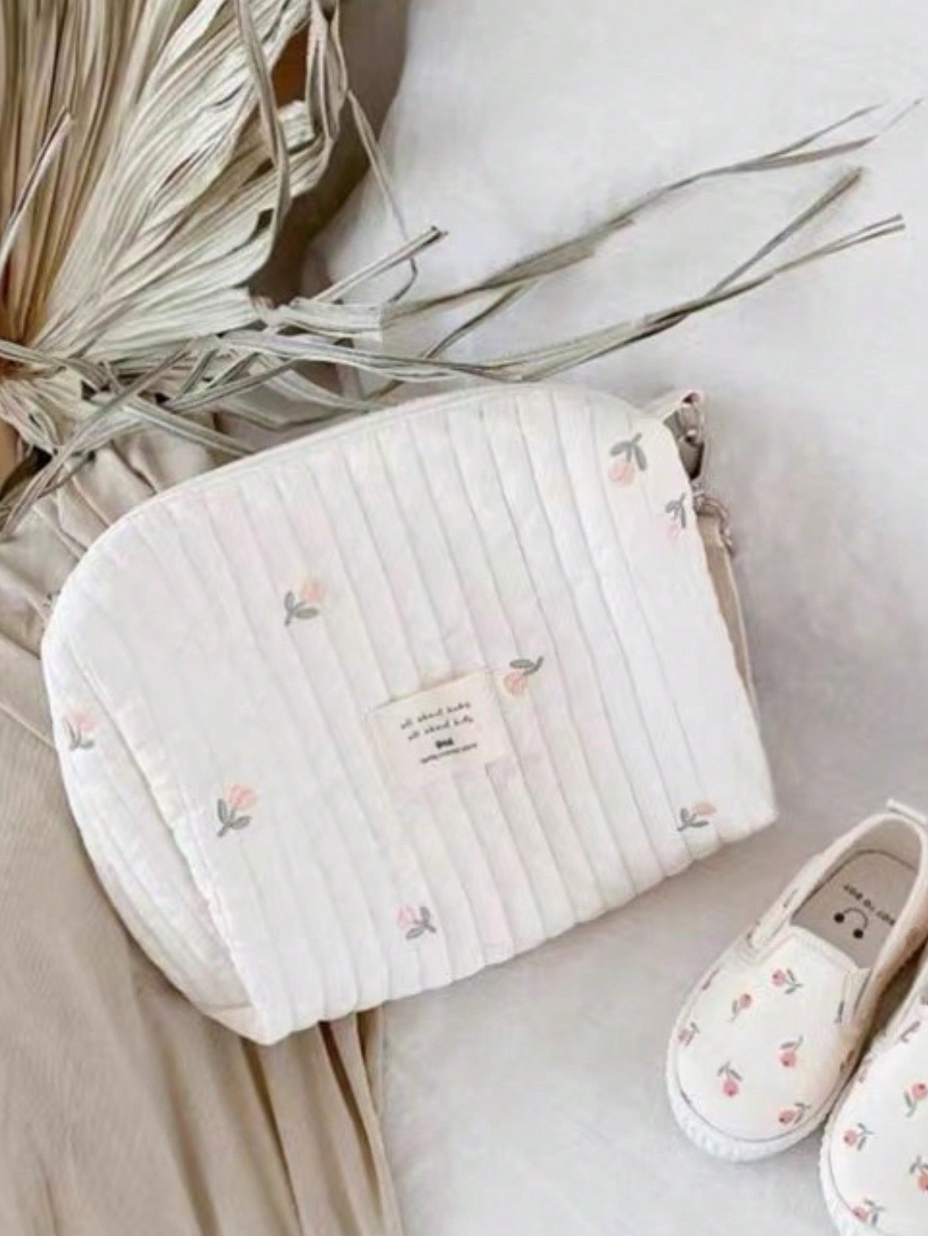 1 Peça Bolsa Portátil Para Garrafa De Leite Bege Com Padrão De Tulipa, Que Pode Ser Pendurada No Carrinho, Adequada Para Uso Anual E Viagens Diárias