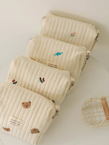 1 Peça Bolsa Portátil Para Garrafa De Leite Bege Com Padrão De Tulipa, Que Pode Ser Pendurada No Carrinho, Adequada Para Uso Anual E Viagens Diárias