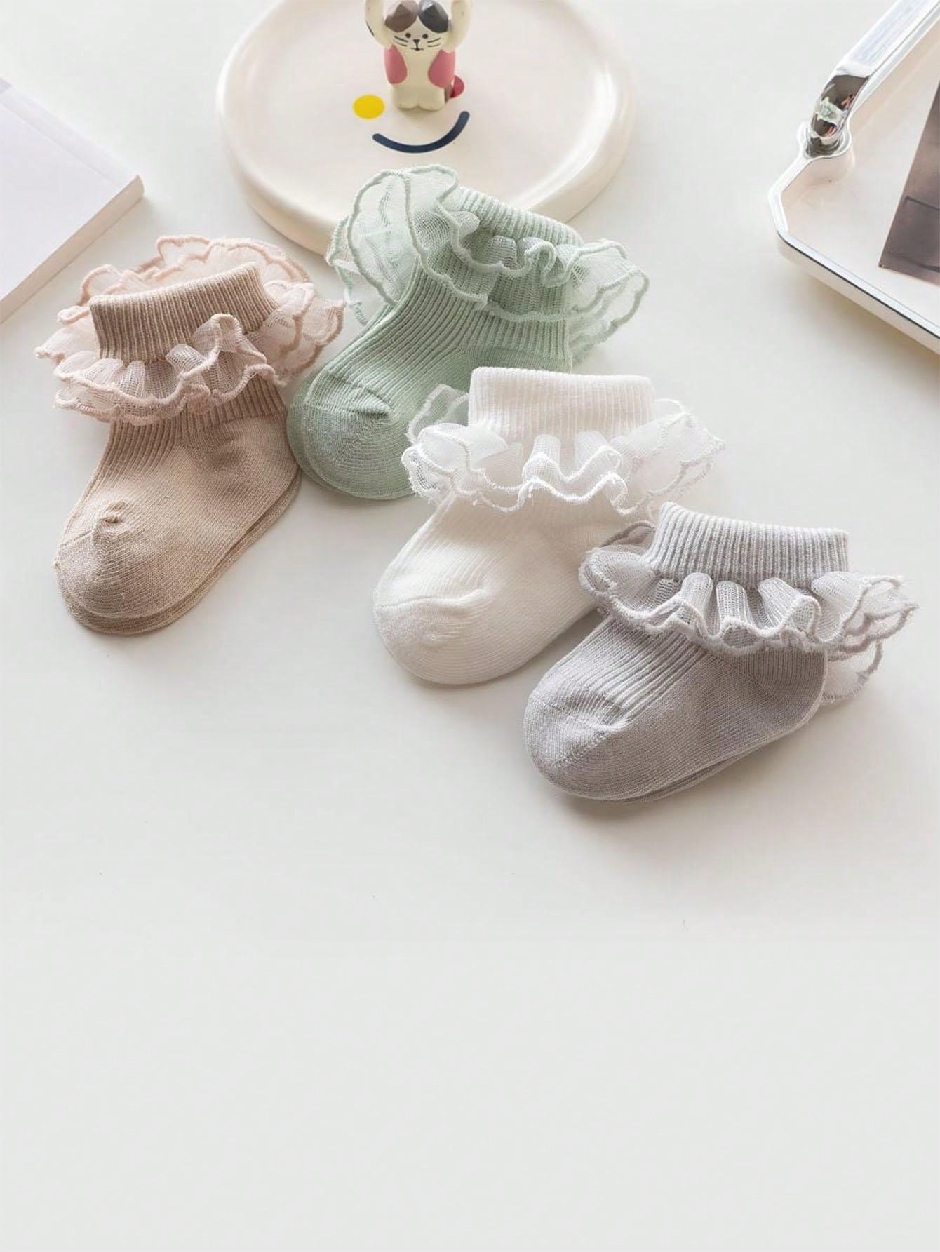 4 Pares de Meias de Tornozelo com renda dupla
