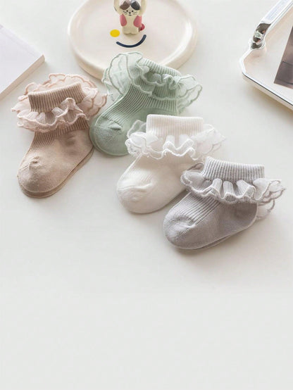 4 Pares de Meias de Tornozelo com renda dupla