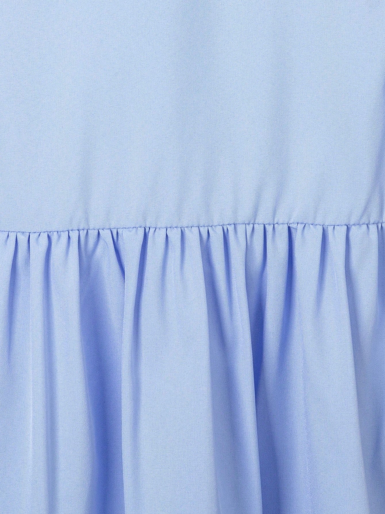 Vestido Urbano com Colarinho de Pérola Cor Azul Claro para Garotas Jovens, Casual e Versátil, Adequado para Primavera, Verão e Outono, Confortável e Adequado para Meninas de 4 a 7 anos de idade usarem na escola, em casa ou em festas