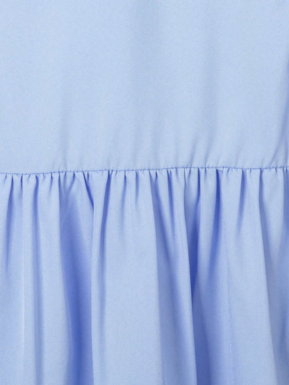 Vestido Urbano com Colarinho de Pérola Cor Azul Claro para Garotas Jovens, Casual e Versátil, Adequado para Primavera, Verão e Outono, Confortável e Adequado para Meninas de 4 a 7 anos de idade usarem na escola, em casa ou em festas