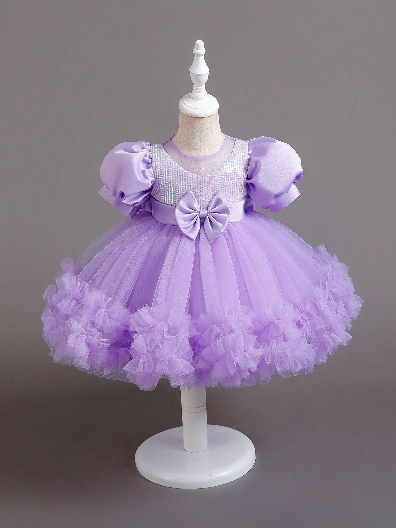 Vestido casual de princesa de festa de aniversário em malha e paetês para menina bebê
