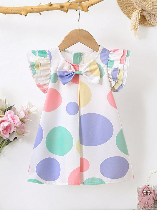 Genkimix Kids Vestido de bebê com Estampa Geométrica e Decoração de Laço para Meninas