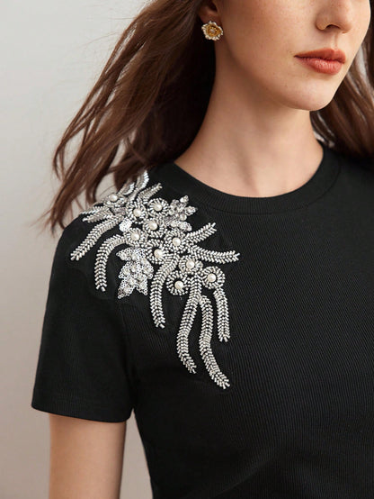 Camiseta Feminina Decorada Com Pérolas