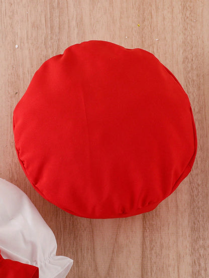 Conjunto De Top De Manga Puff Com Gola De Renda Para Bebê Menina E Vestido Com Bainha De Babados