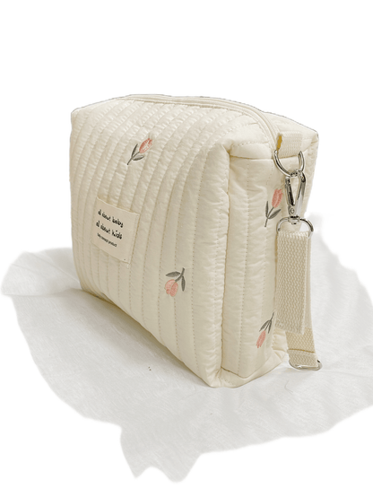 1 Peça Bolsa Portátil Para Garrafa De Leite Bege Com Padrão De Tulipa, Que Pode Ser Pendurada No Carrinho, Adequada Para Uso Anual E Viagens Diárias