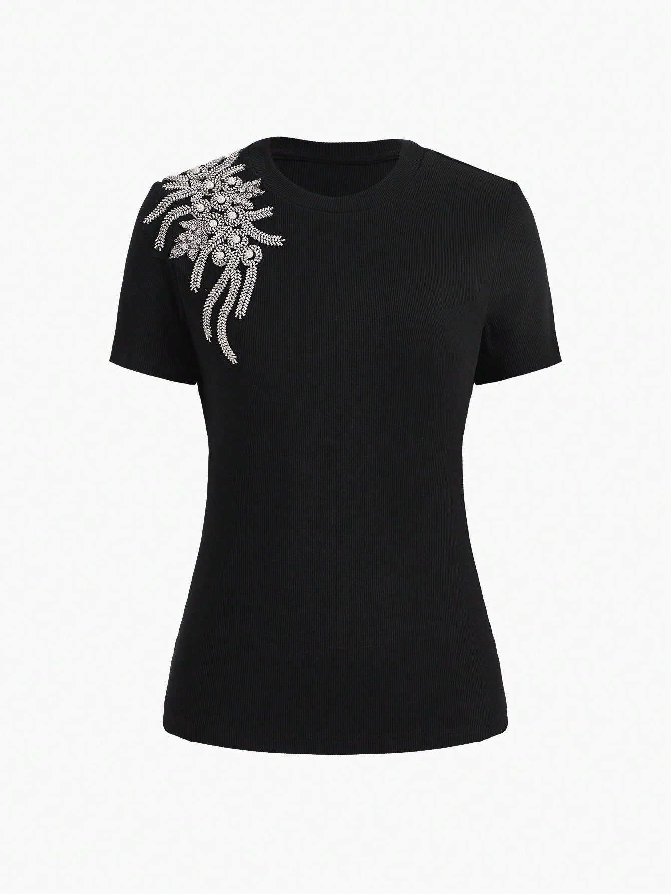 Camiseta Feminina Decorada Com Pérolas