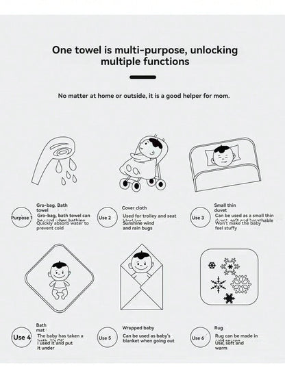 1 Peça Toalha De Banho/blanket/wrap Para Bebês 0-1 Ano, Quatro Camadas, Desenho Animado, Adequada Para Todas As Estações, Alta Absorção.