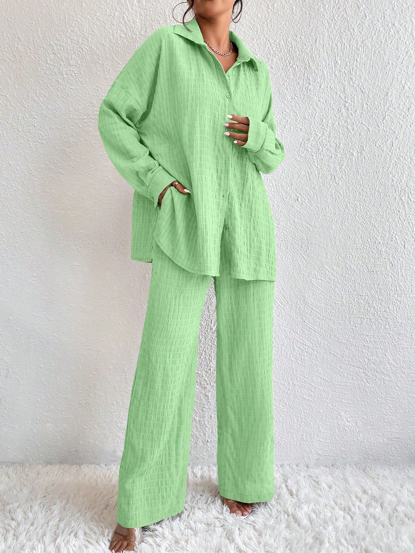 Conjunto Confy Sólido Ombro caído Camisa