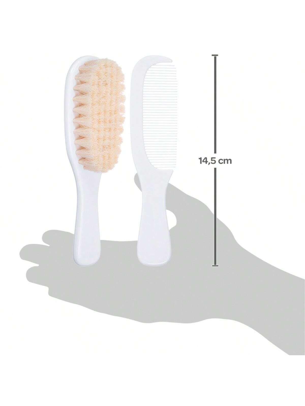 Buba Kit Cuidados e Higiene Bebê Escova Pente Tesoura Cortador de Unhas e Lixa Cerdas Naturais Buba Branco