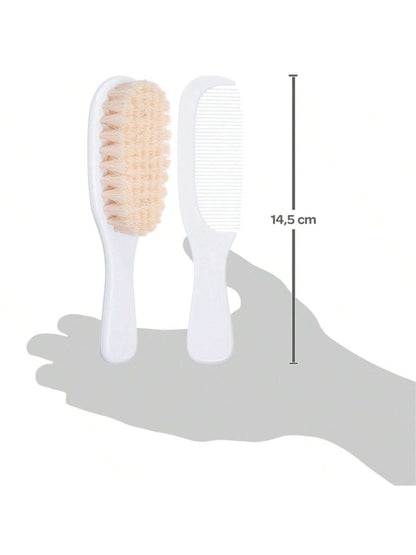 Buba Kit Cuidados e Higiene Bebê Escova Pente Tesoura Cortador de Unhas e Lixa Cerdas Naturais Buba Branco