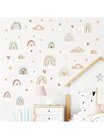 1 Conjunto Adesivos de Parede em Formato de Coração Arco-Íris, Estrela e Nuvem - Decoração de Parede do Quarto Infantil DIY