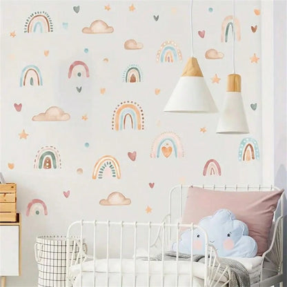 1 Conjunto Adesivos de Parede em Formato de Coração Arco-Íris, Estrela e Nuvem - Decoração de Parede do Quarto Infantil DIY