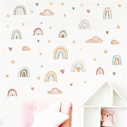 1 Conjunto Adesivos de Parede em Formato de Coração Arco-Íris, Estrela e Nuvem - Decoração de Parede do Quarto Infantil DIY