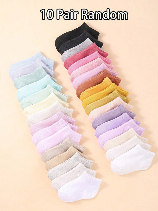 Conjunto de 10 pares de Meias de Bebê Unissex em Cores Aleatórias, Meias Nude para Crianças Pequenas