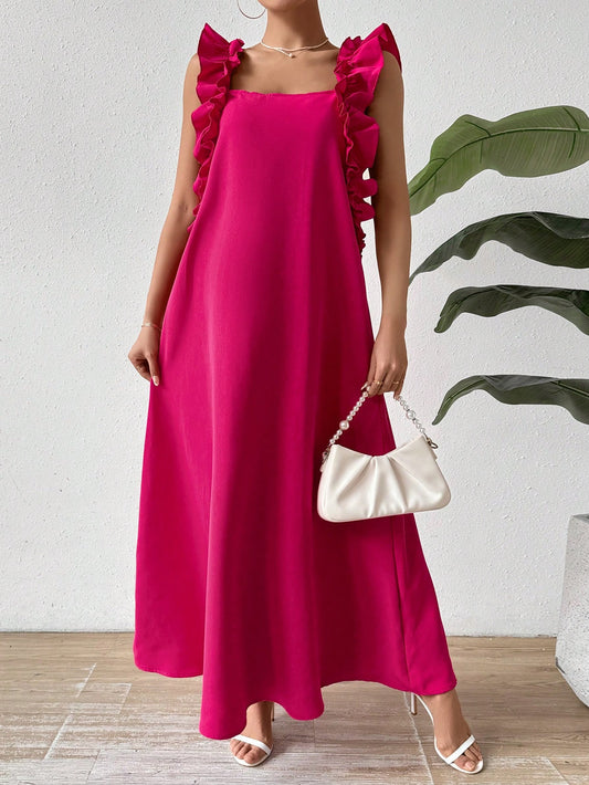 Vestido Para Uso Diário Casual Solto Com Babado Para Mulheres