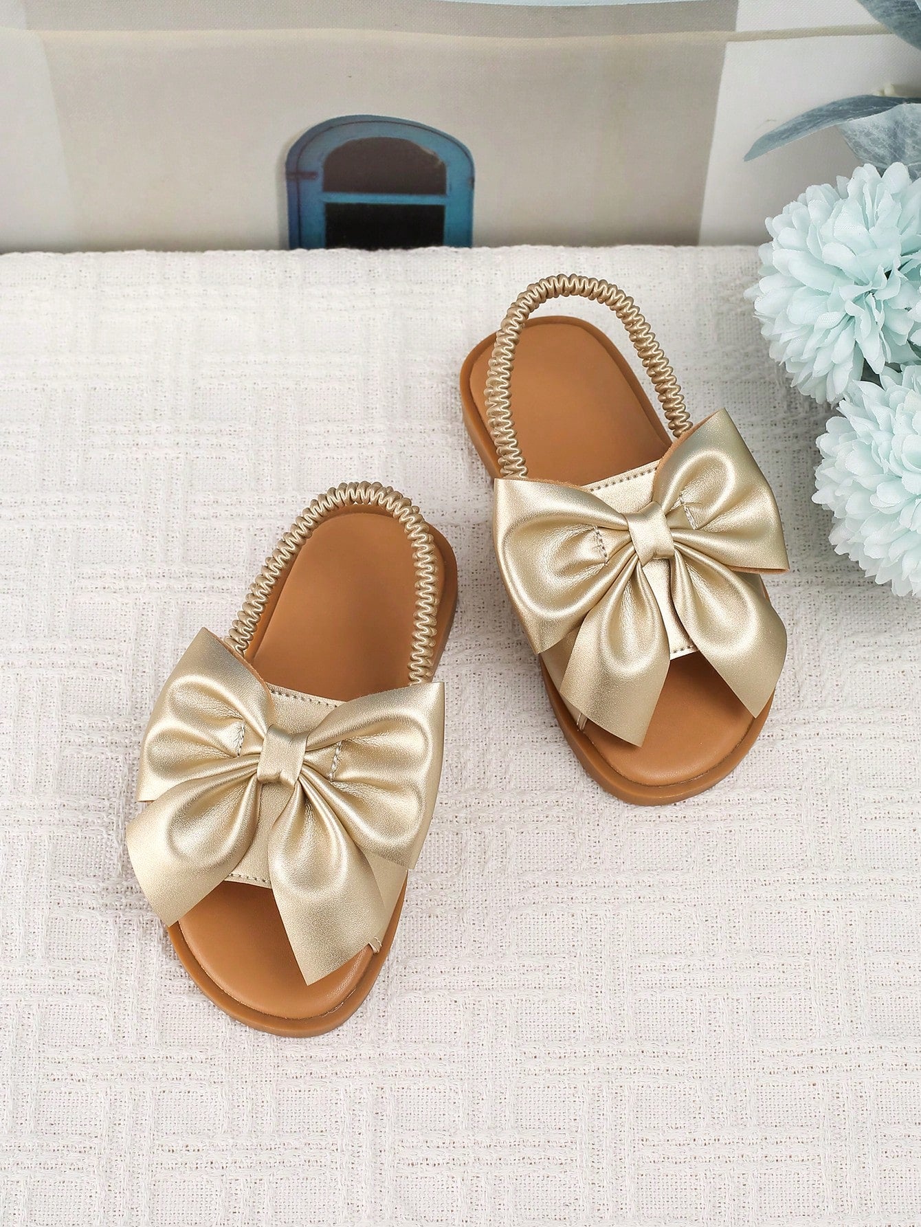 1 Par De Sandálias Casuais Planas Douradas Para Meninas Para Meninas