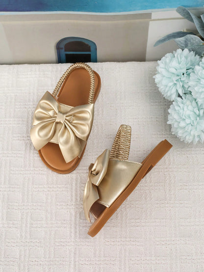 1 Par De Sandálias Casuais Planas Douradas Para Meninas Para Meninas