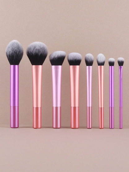 Conjunto de Pincéis de Maquiagem Multifuncionais com 8 peças, incluindo Puff, Pó, Blush, Base, Sombra, Esfumar e Contorno