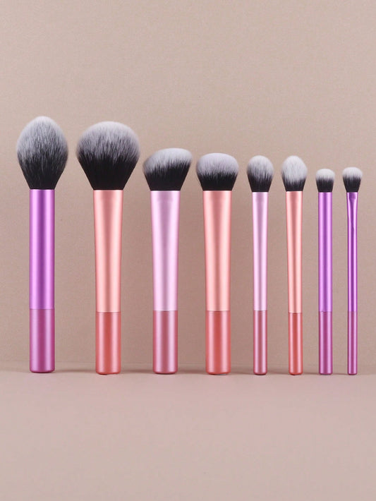 Conjunto de Pincéis de Maquiagem Multifuncionais com 8 peças, incluindo Puff, Pó, Blush, Base, Sombra, Esfumar e Contorno