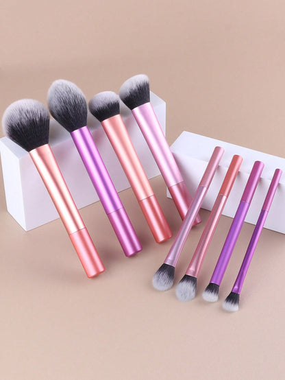 Conjunto de Pincéis de Maquiagem Multifuncionais com 8 peças, incluindo Puff, Pó, Blush, Base, Sombra, Esfumar e Contorno