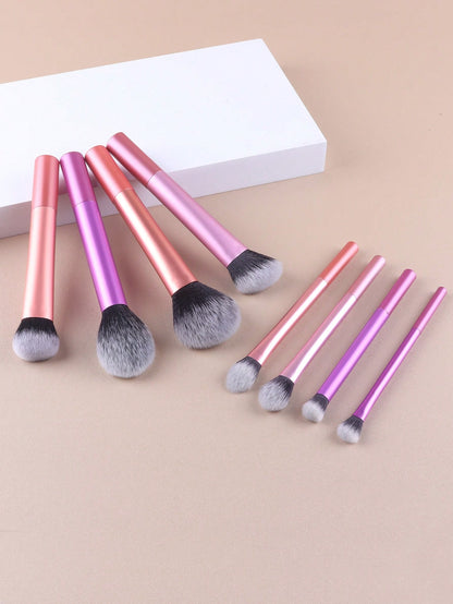 Conjunto de Pincéis de Maquiagem Multifuncionais com 8 peças, incluindo Puff, Pó, Blush, Base, Sombra, Esfumar e Contorno