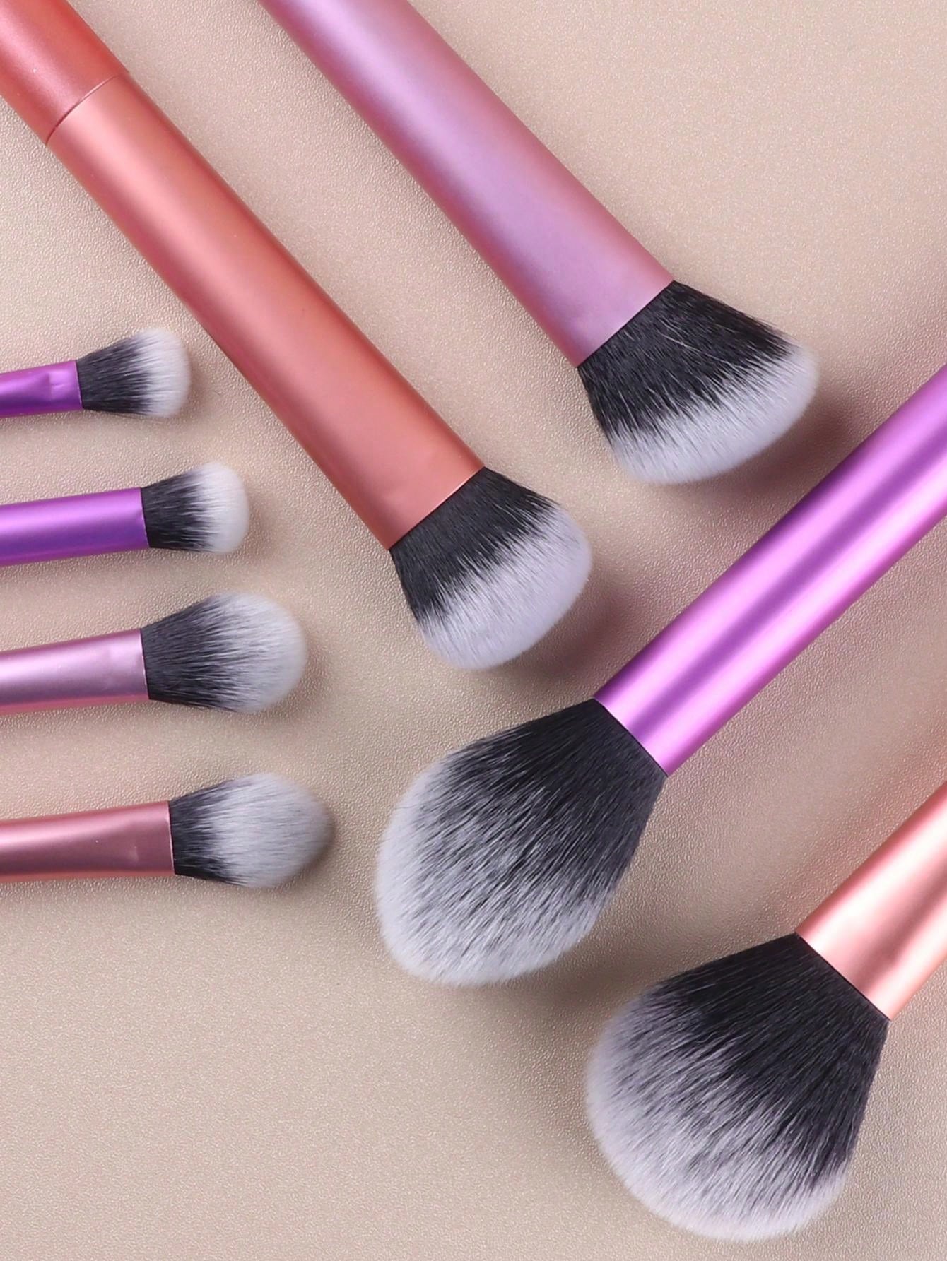 Conjunto de Pincéis de Maquiagem Multifuncionais com 8 peças, incluindo Puff, Pó, Blush, Base, Sombra, Esfumar e Contorno
