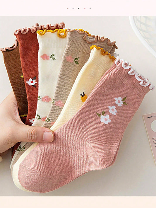 4 pares de Meias Jacquard coloridas sortidas para crianças com coelho, letra, bonitas, confortáveis e à prova de suor para todas as estações