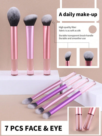 Conjunto de Pincéis de Maquiagem Multifuncionais com 8 peças, incluindo Puff, Pó, Blush, Base, Sombra, Esfumar e Contorno