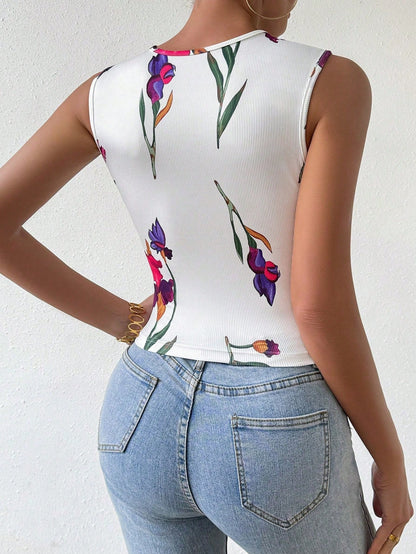 Camiseta Casual Diária Básica Feminina Com Gola Redonda E Estampa