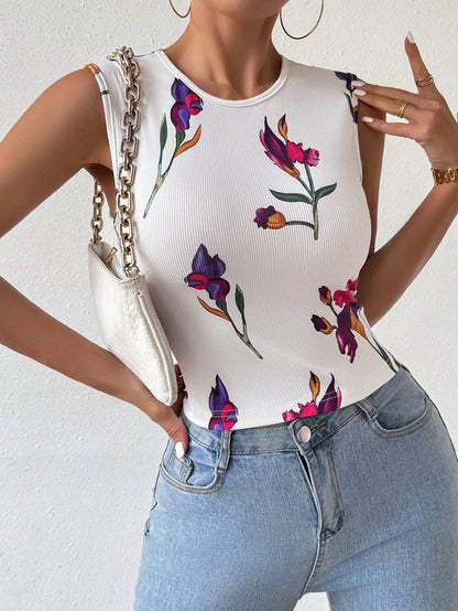 Camiseta Casual Diária Básica Feminina Com Gola Redonda E Estampa