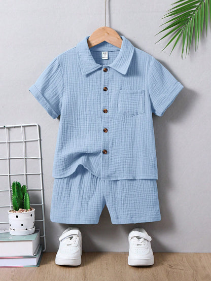 Vintaside Kids 2 peças Conjunto Camisa de Manga Curta de Algodão Casual e Shorts para Meninos Jovens, Adequado para Uso Diário, Escola, Brincadeiras ao Ar Livre na Primavera e Verão