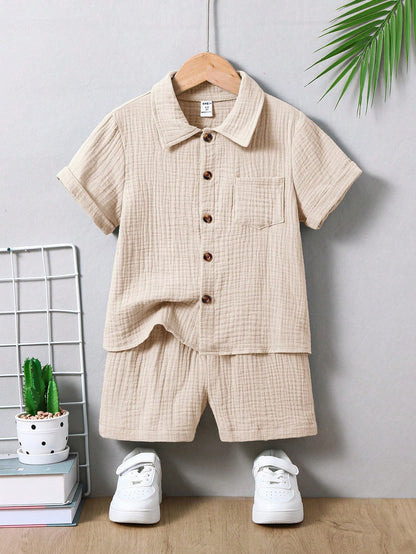 Vintaside Kids 2 peças Conjunto Camisa de Manga Curta de Algodão Casual e Shorts para Meninos Jovens, Adequado para Uso Diário, Escola, Brincadeiras ao Ar Livre na Primavera e Verão