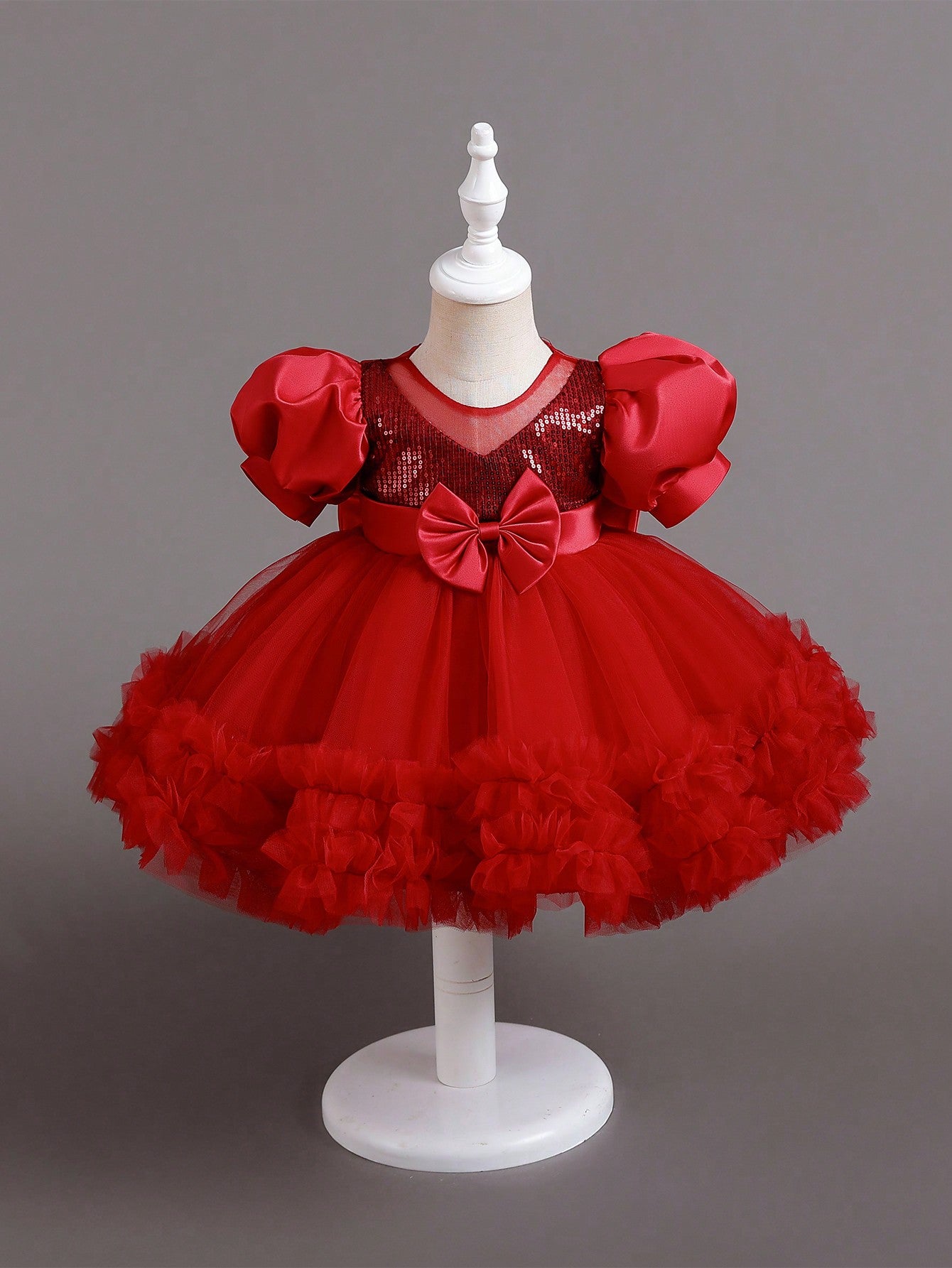 Vestido casual de princesa de festa de aniversário em malha e paetês para menina bebê