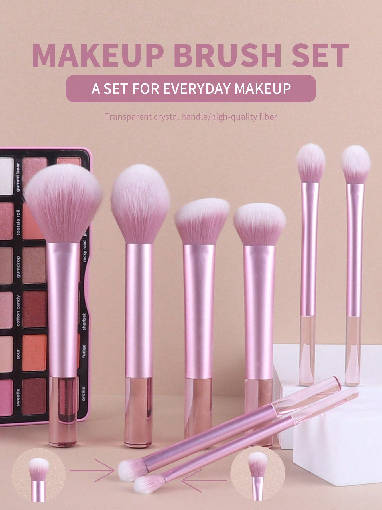 Conjunto de Pincéis de Maquiagem Multifuncionais com 8 peças, incluindo Puff, Pó, Blush, Base, Sombra, Esfumar e Contorno