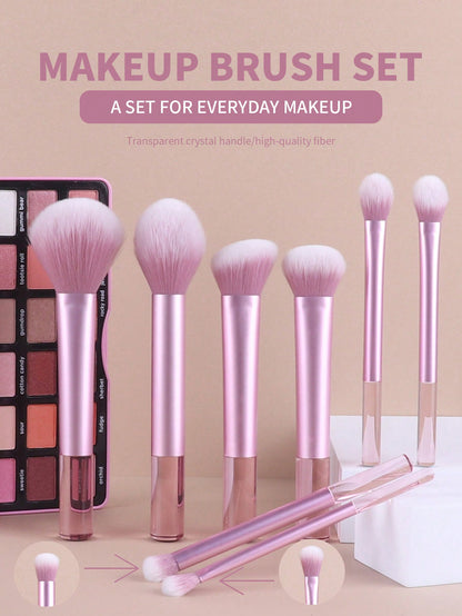 Conjunto de Pincéis de Maquiagem Multifuncionais com 8 peças, incluindo Puff, Pó, Blush, Base, Sombra, Esfumar e Contorno