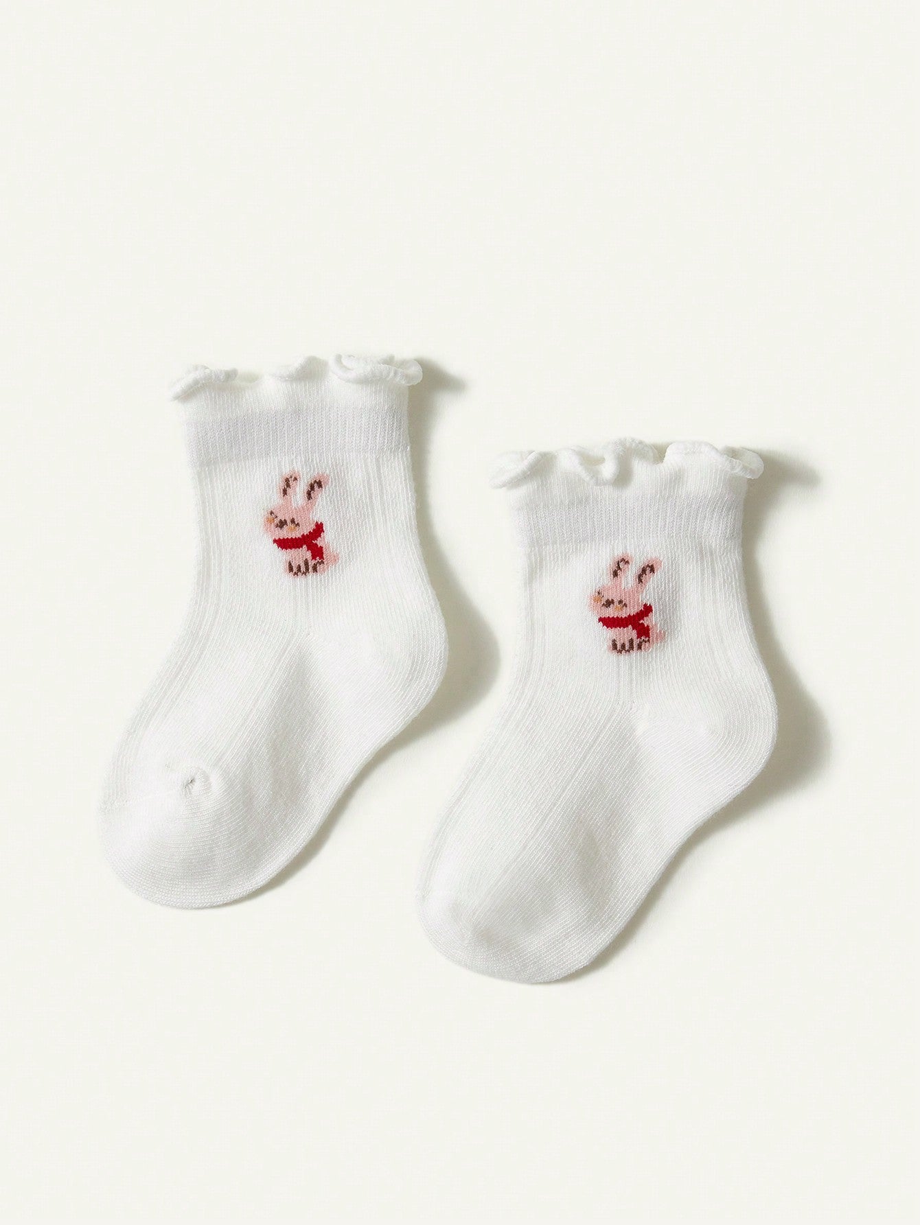 2 Pares De Meias De Renda Fofas De Bebê Com Design De Coelho E Cogumelo, Branco
