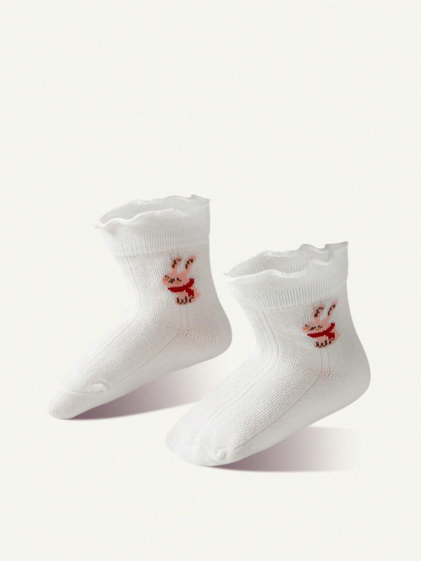 2 Pares De Meias De Renda Fofas De Bebê Com Design De Coelho E Cogumelo, Branco