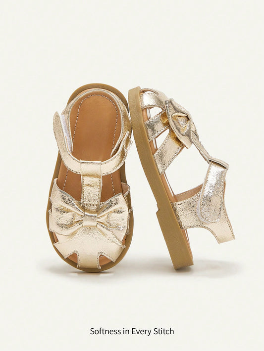 Sandálias Lisas Elegantes De Verão Para Bebês Meninas, Sapatos Confortáveis Estilo Princesa Dourada Para Férias