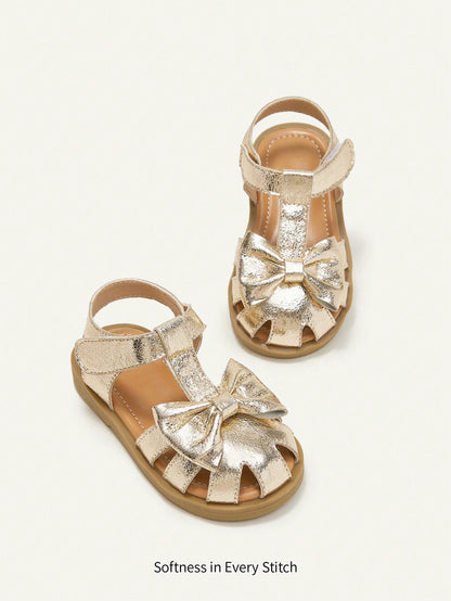 Sandálias Lisas Elegantes De Verão Para Bebês Meninas, Sapatos Confortáveis Estilo Princesa Dourada Para Férias