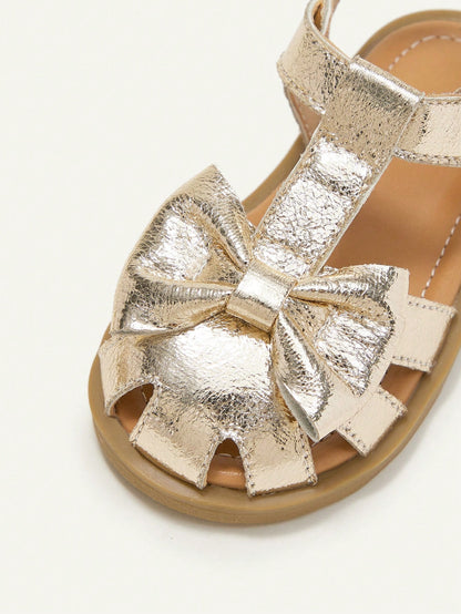 Sandálias Lisas Elegantes De Verão Para Bebês Meninas, Sapatos Confortáveis Estilo Princesa Dourada Para Férias