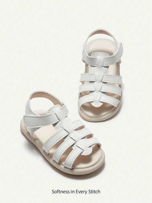 Sandálias Casuais Brancas Com Fechamento Para Meninas, Conveniente E Elegante, Perfeito Para O Verão