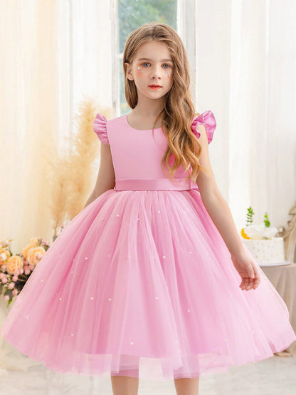 Vestido de princesa de espetáculo de música com babados e buraco na manga, ideal para festa de aniversário, formatura, coquetel, casual, uso diário e performance de palco