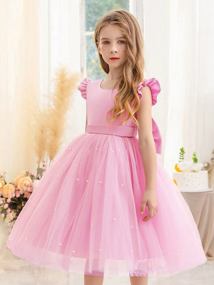 Vestido de princesa de espetáculo de música com babados e buraco na manga, ideal para festa de aniversário, formatura, coquetel, casual, uso diário e performance de palco