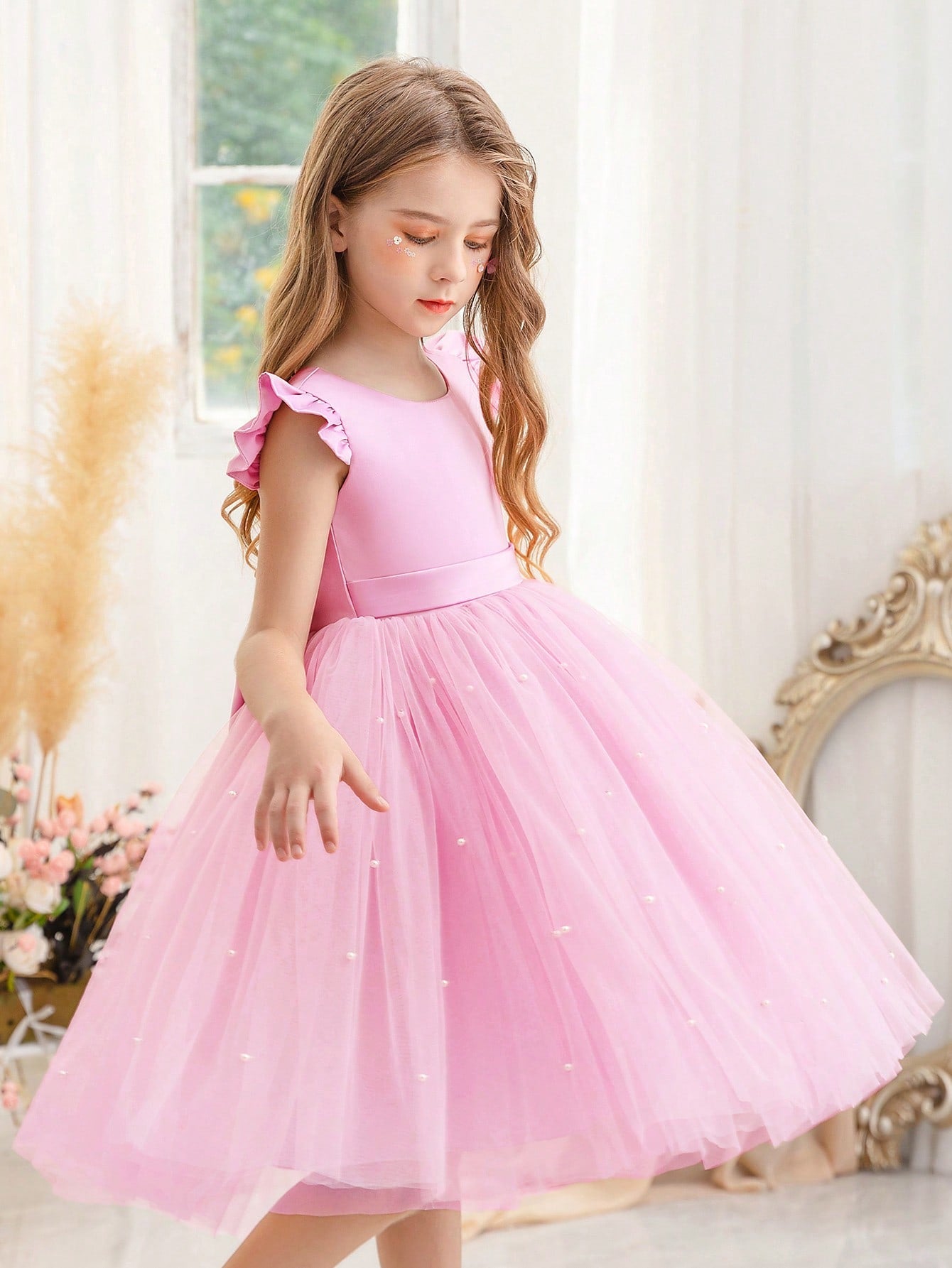 Vestido de princesa de espetáculo de música com babados e buraco na manga, ideal para festa de aniversário, formatura, coquetel, casual, uso diário e performance de palco