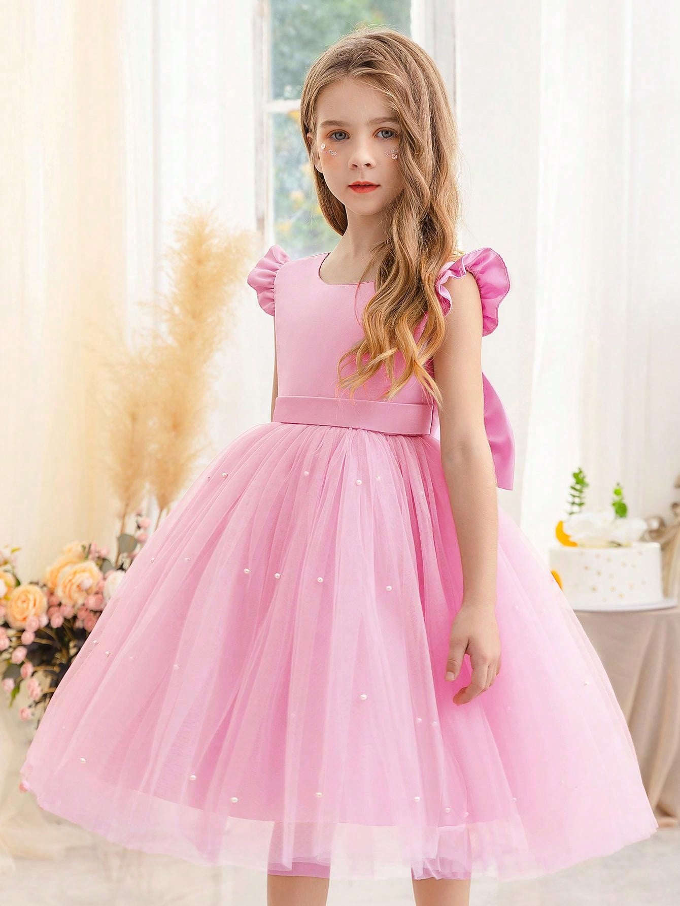 Vestido de princesa de espetáculo de música com babados e buraco na manga, ideal para festa de aniversário, formatura, coquetel, casual, uso diário e performance de palco